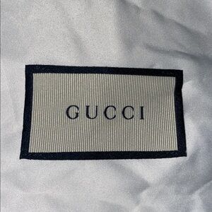 Silk Gucci Duster Bag, ivory & navy blue ribbon closure, authentic